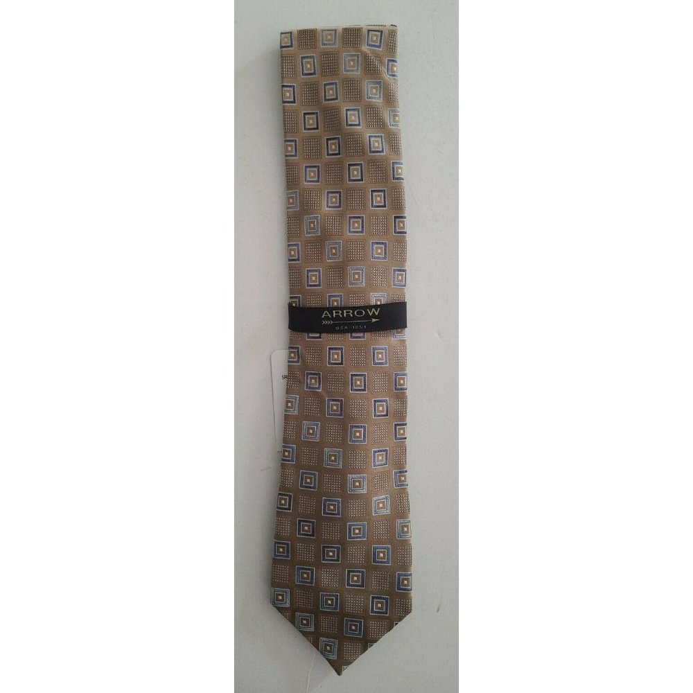 Arrow Brown Square Pattern Silk Tie‎